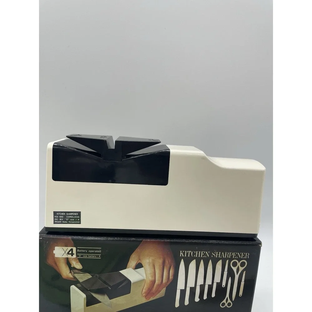 VTG Hitachi KS-100 Cordless Knife Sharpener White Battery‎ Operated Japan Tested
